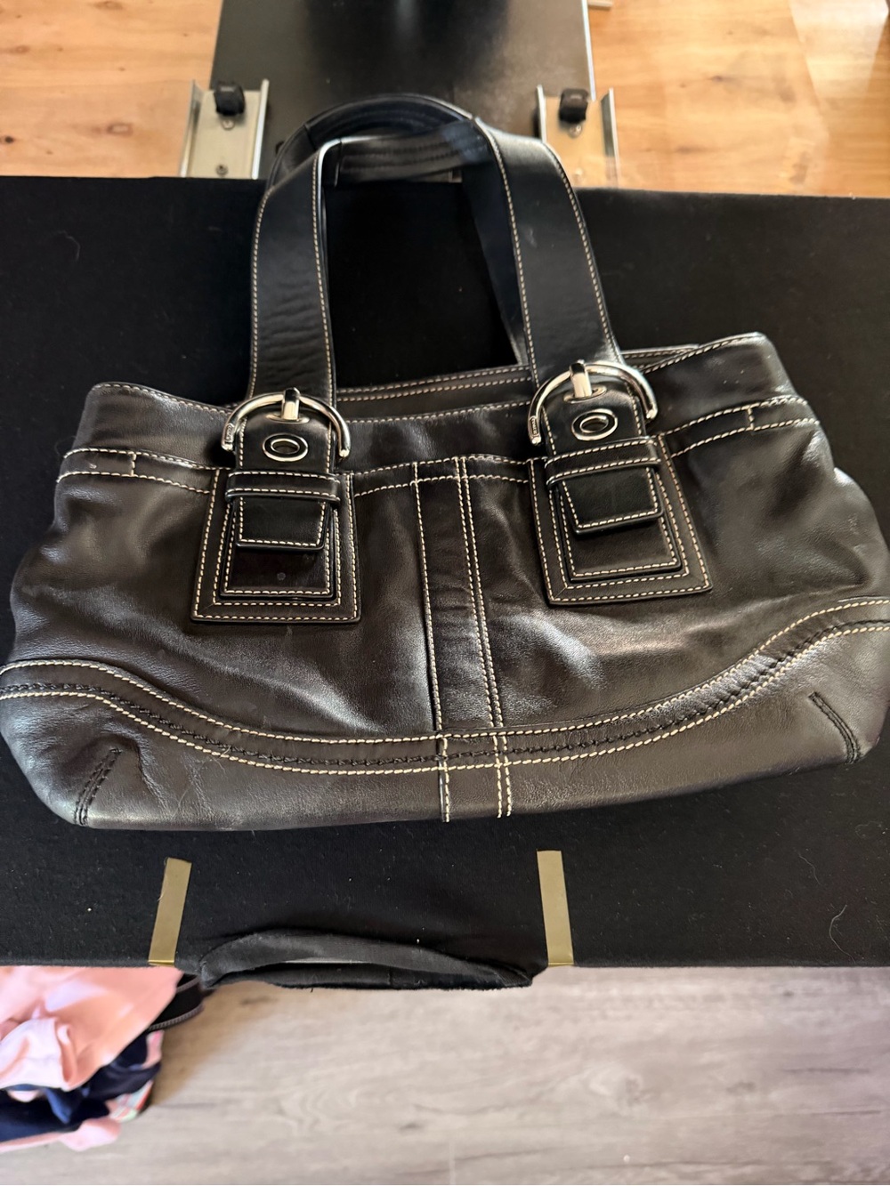 Coach vintage Leather bag with White Stitching-great condition!